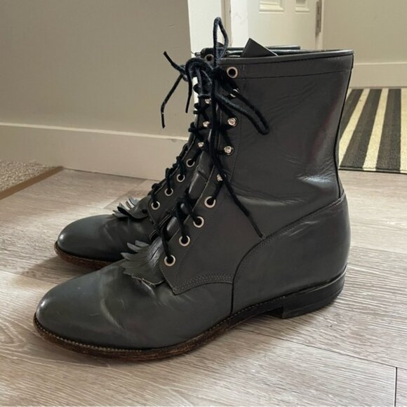 Vintage Justin Fringe Kilte Roper Boots Genuine Leather Cowboy Western Grey Mens - Picture 9 of 12